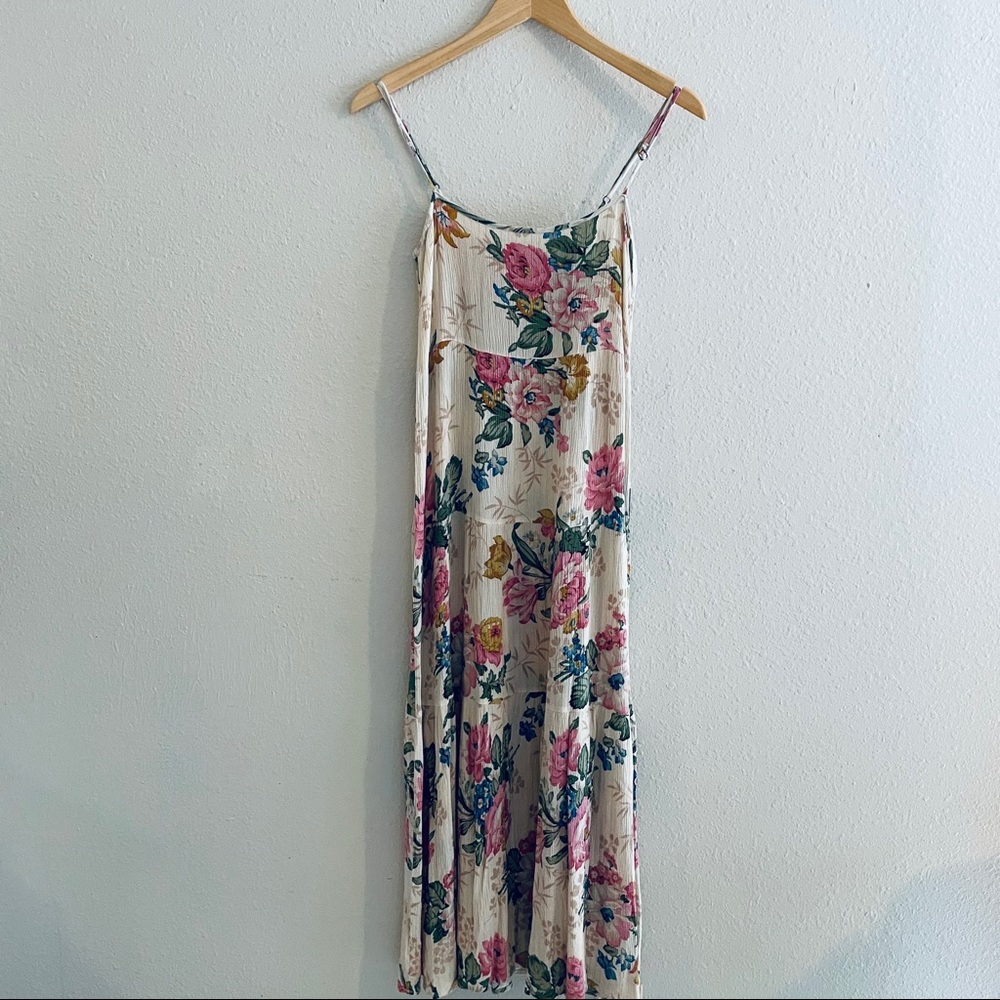 Auguste The Label Cream Floral Midi Dress with Pink & Green Bouquet